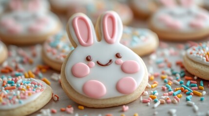 Colorful cookies with pink and white frosting, perfect for Easter celebrations and festive gatherings.