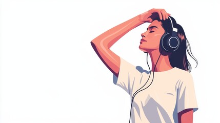 Woman Listening to Music Cinematic contrast modern style illustration.