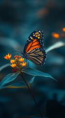 Fototapeta premium orange butterfly on green plant in the forest