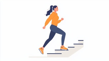 Obraz premium Woman Walking Upstairs Cinematic contrast modern style illustration.