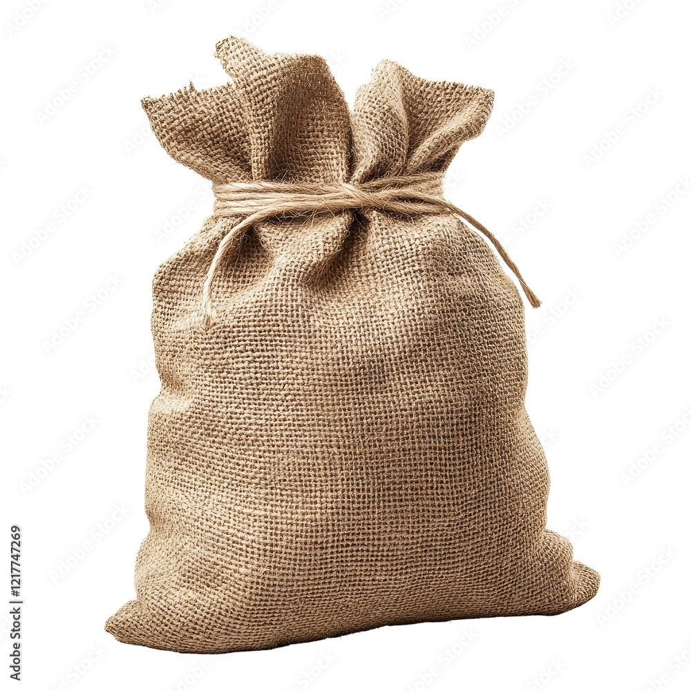 Aufkleber burlap sack tied with string sitting alone on a transparent background for various uses and creative
