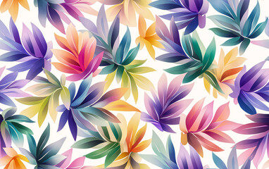 Modern gradient floral seamless pattern with vibrant multicolored leaves and abstract design