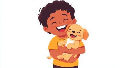 Child Excited About Pet Cinematic contrast modern style illustration.