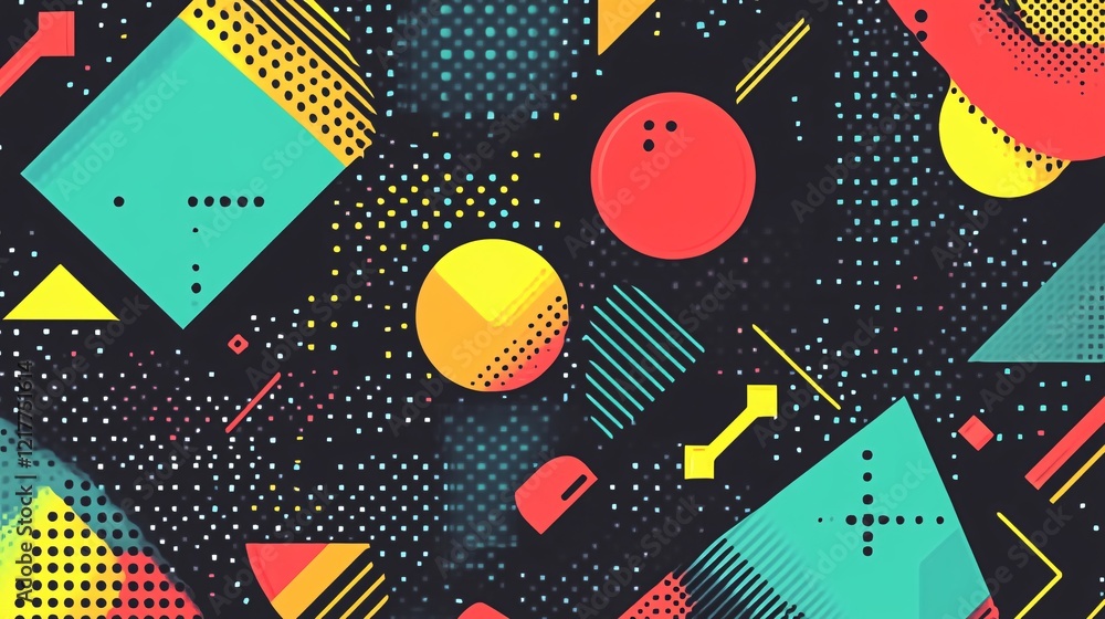 Poster colorful abstract geometric shapes in vibrant hues create a dynamic and playful background.