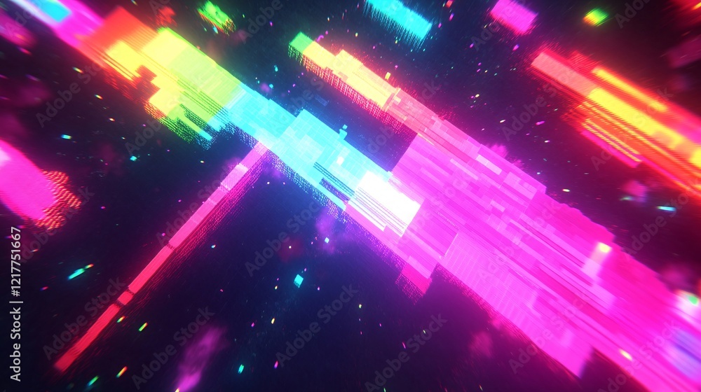 Aufkleber vibrant digital abstract with colorful pixelated elements creating a dynamic, futuristic effect.