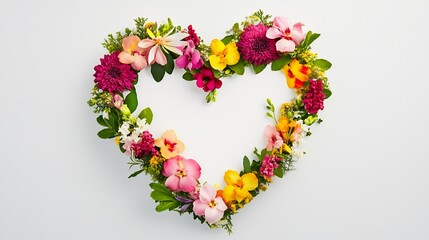 Beautiful heart shaped floral arrangement with a white background representing love and affection on Valentines Day