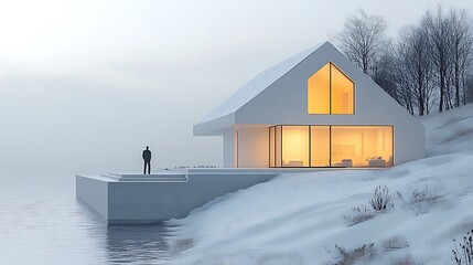 minimalist house snow landscape image
