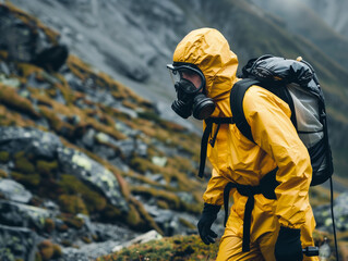 Professional Pest Control Technician Spraying Pesticide in Residential Area with Protective Gear and Equipment