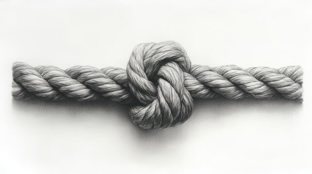 Rope with knot on flat surface; use for nautical themes and symbolic connection