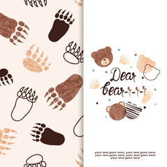 Cartoon teddy bear heads vector illustration. Nursery design, bears paw print © Afanasia