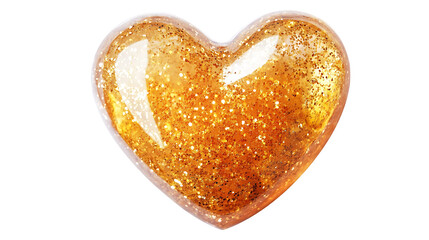 A heart-shaped acrylic ornament with glitter, isolated on white background in HD