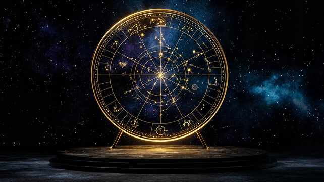 Astrological chart on illuminated celestial background