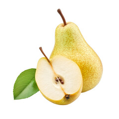 Half sweet pear fruit isolated on a clean transparent background highlighting its juicy interior and smooth texture, half sweet pear fruit isolated on transparent background