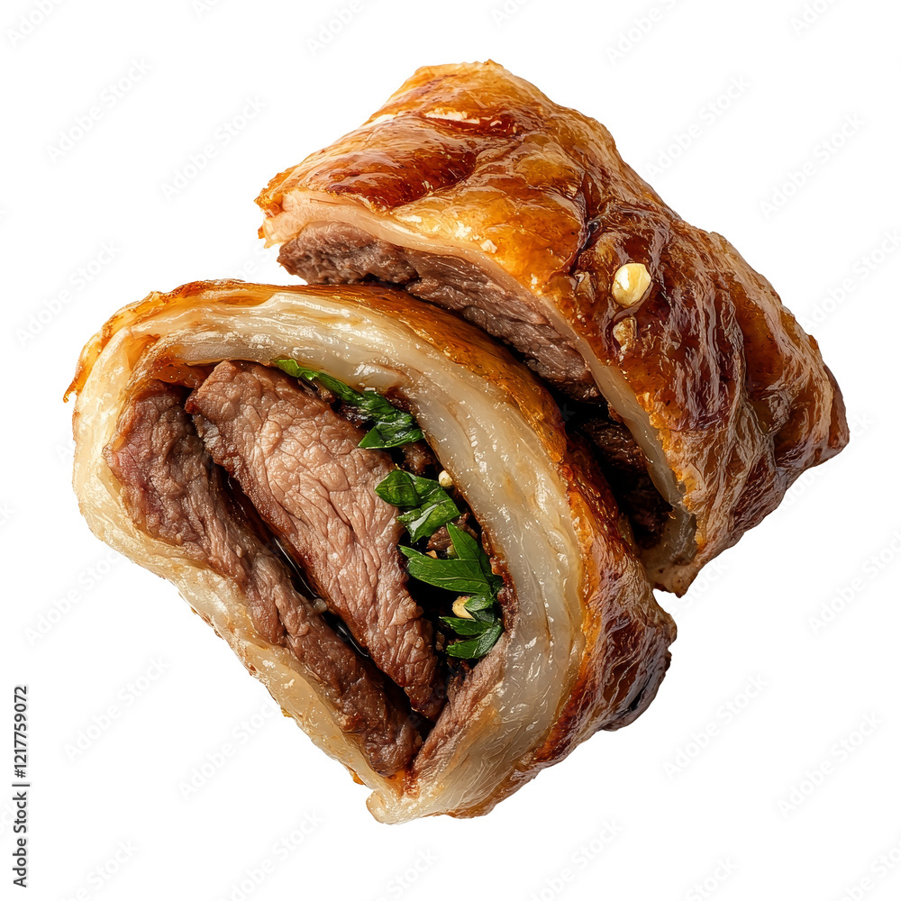 Aufkleber delicious slice of meat served in a halved savory roll on a transparent background for a tempting cu