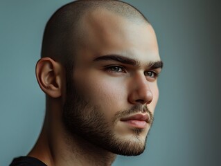 Obraz premium Photo handsome male with haircut or bald