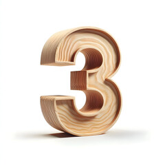 3d wooden 3 number isolated on white background 