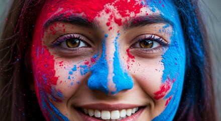 Vibrant Holi celebration with colorful powder on face showcasing festival joy and cultural expression