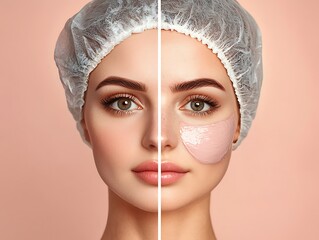 Collage woman's face before and after skin treatment procedures Transformation and makeover concept For banner design dermatology clinic spa flyer beautician blog cover social media