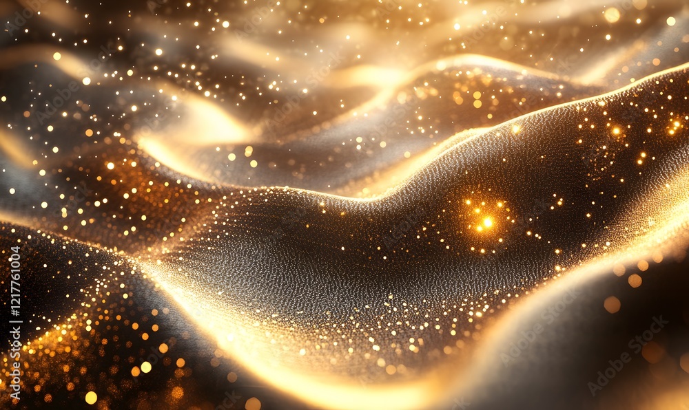 Poster abstract golden waves with sparkling lights create a luxurious and elegant background