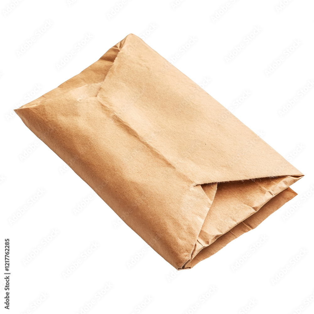 Poster a closeup view of a folded paper packet resting on a clean transparent background in simple, everyda