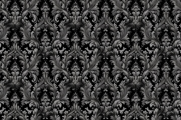 Seamless black and gray brocade style pattern