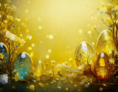 Golden Edges of Easter: Jeweled Egg Frame and Tiny Blossoms in Bloom