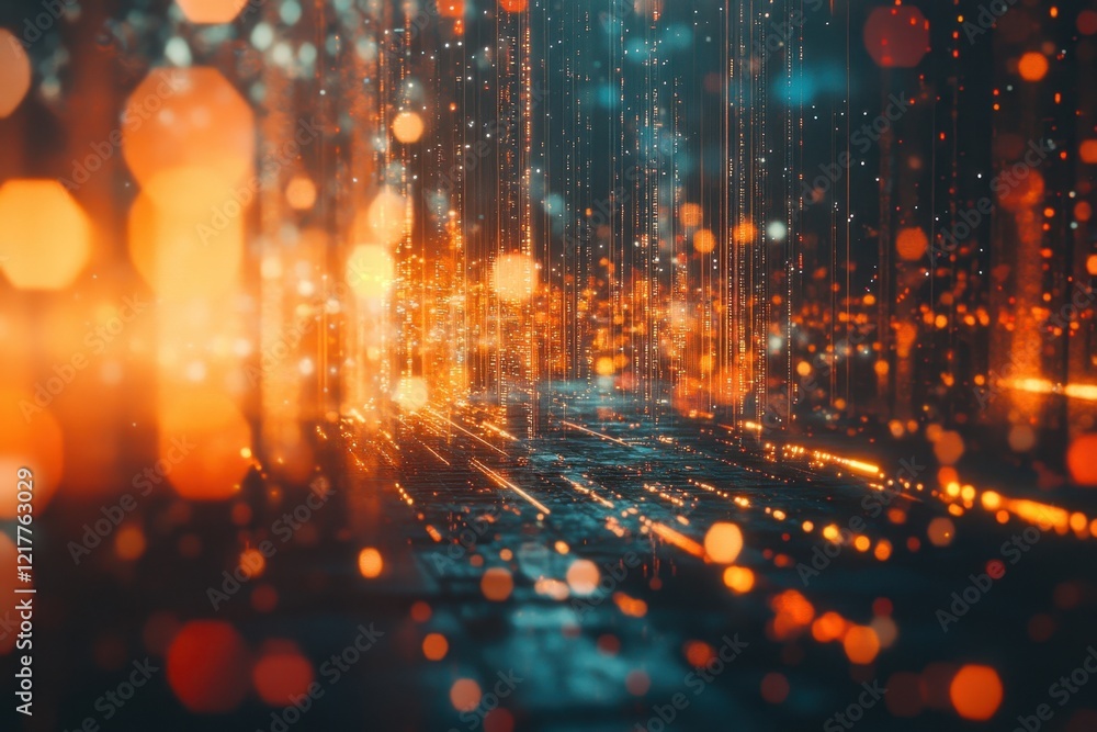 Poster vibrant light trails and bokeh effects creating an abstract digital landscape
