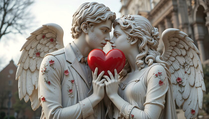 Valentine's Day Scene - Statue of a couple in love