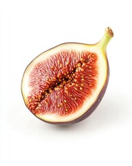 Sliced Half of a Ripe Fig Isolated on a White Background, Showcasing its Sweetness and Juicy Texture