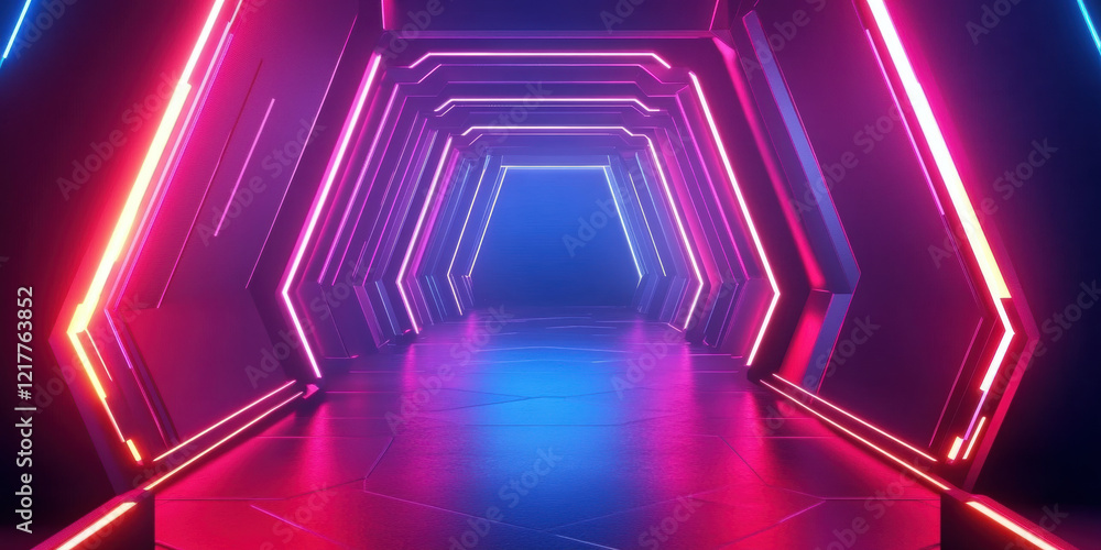 Aufkleber a futuristic abstract background with glowing neon hexagons and dark gradients, creating a sleek and