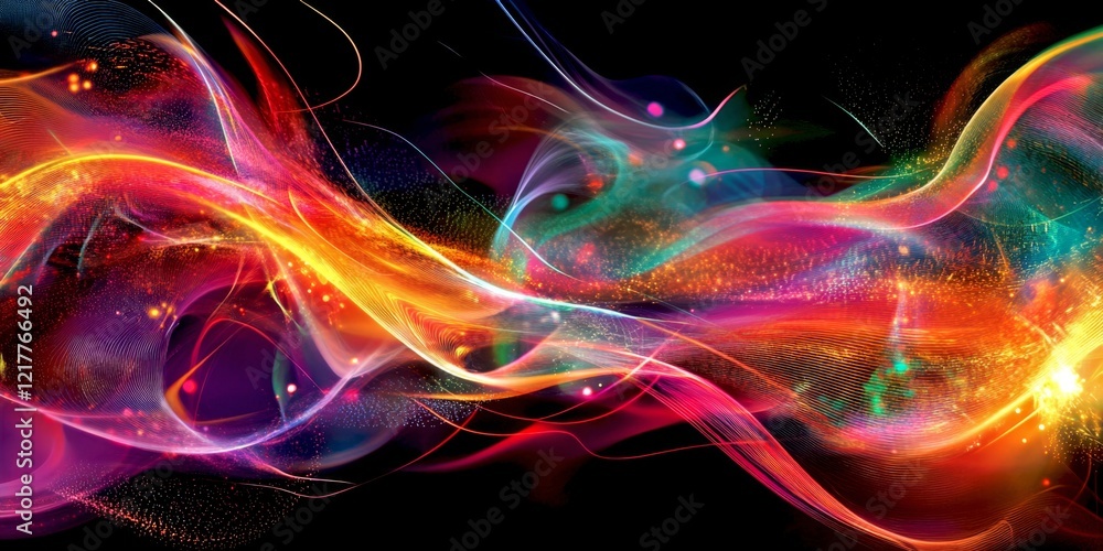Poster a vibrant abstract image showcasing colorful waves and light patterns. this captivating art piece is