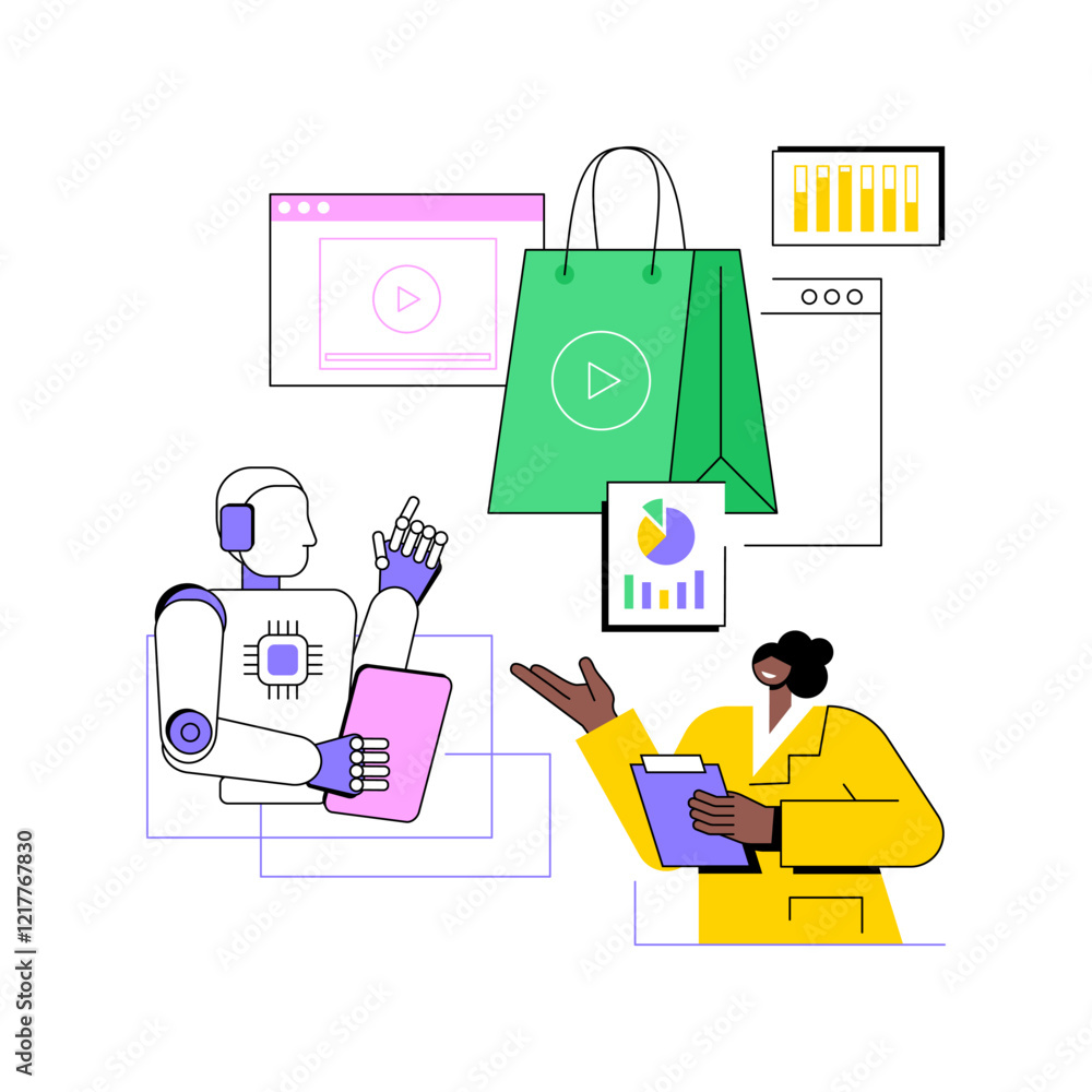 Poster ai-driven product demos abstract concept vector illustration.