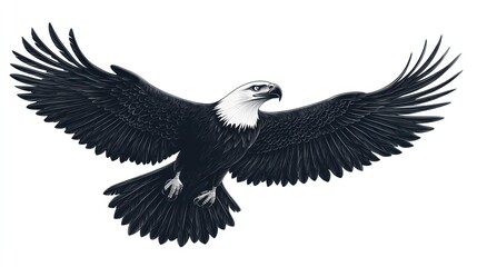 Obraz premium Majestic bald eagle in flight, isolated on white background. Possible use print, graphic design