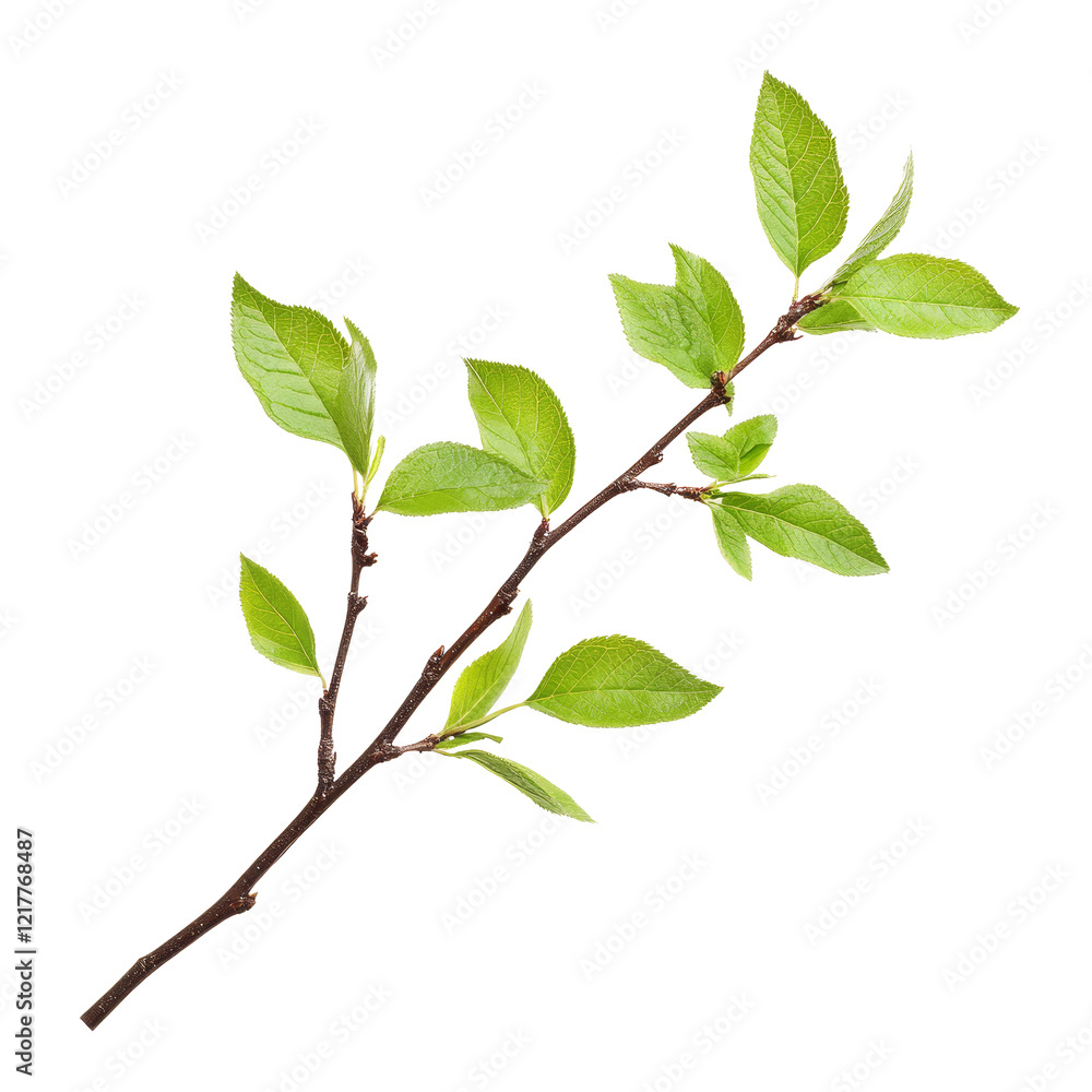 Aufkleber spring twig with fresh green leaves isolated on a transparent background highlighting natures renewa