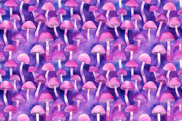 Obraz premium Seamless purple and pink mushroom watercolor pattern
