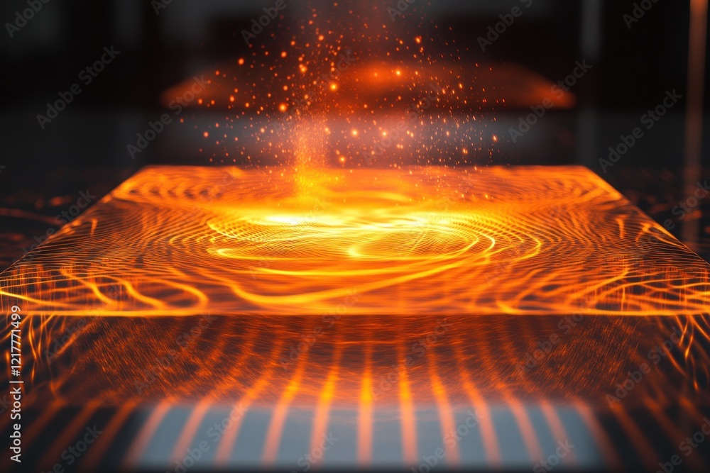 Poster colorful light patterns emerge from glowing surface in experimental setup