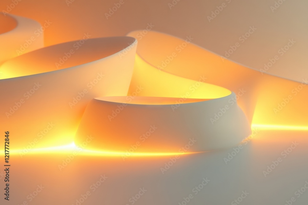 Poster soft curves and warm light create an inviting atmosphere in a minimalist setting