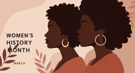 Modern artistic illustration of woman silhouette with bold minimal design for women's history month awareness and cultural representation in earthy tones and geometric element