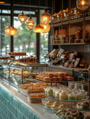 Obraz premium Cozy pistachio-themed pastry shop brimming with delightful treats