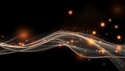 Golden Waves Abstract Sparkling Dark Background