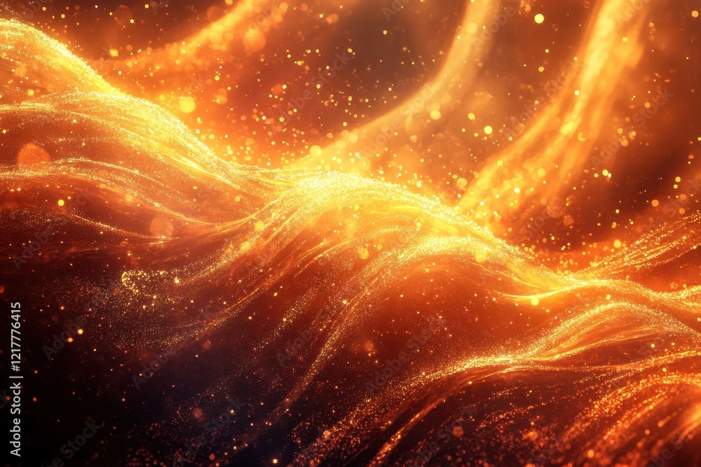 Poster Dynamic waves of golden light ripple across a dark background creating a mesmerizing effect