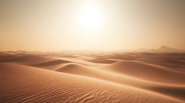 beautiful desert dunes with light fog in the background