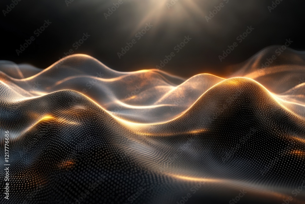 Poster waves of light and texture create a mesmerizing abstract landscape in a dark environment