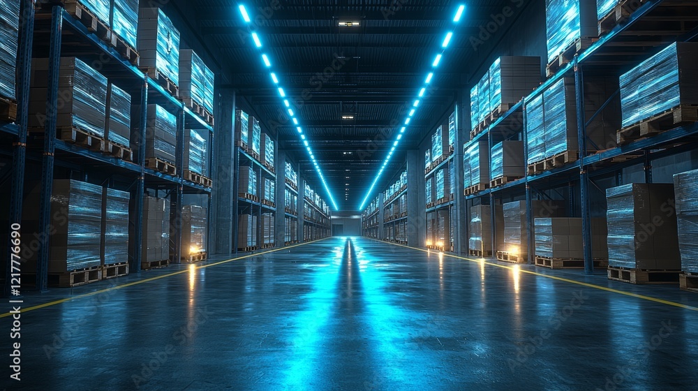 Poster in a forward-thinking warehouse, augmented reality displays make package identification easy through