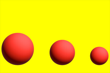 Three Red Spheres of Varying Sizes Against a Bright Yellow Background Create a Bold Abstract Composition