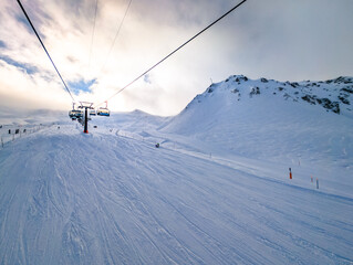 Ski slopes and mountains, Melchsee-Frutt mountain resort village, Switzerland