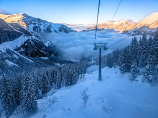 Obraz premium Ski slopes and mountains, Melchsee-Frutt mountain resort village, Switzerland