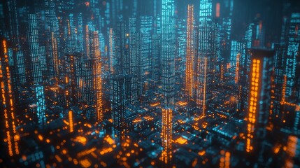 A floating cyberpunk plaza bathes in the glow of radiant sculptures and dazzling holograms. Autonomous shops offer digital art and augmented reality experiences, with pathways of light linking the