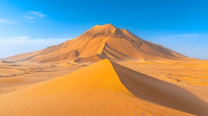 Vast Sandy Dunes Stretch Under a Brilliant Blue Sky at a Desert Location Showcasing Nature's Raw Beauty and Geological Formations