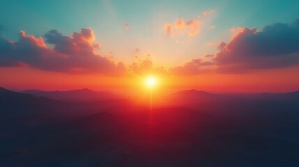 Vibrant Sunset Casts Warm Colors Over Mountains, Painting the Sky in Shades of Orange and Pink During Twilight Hour